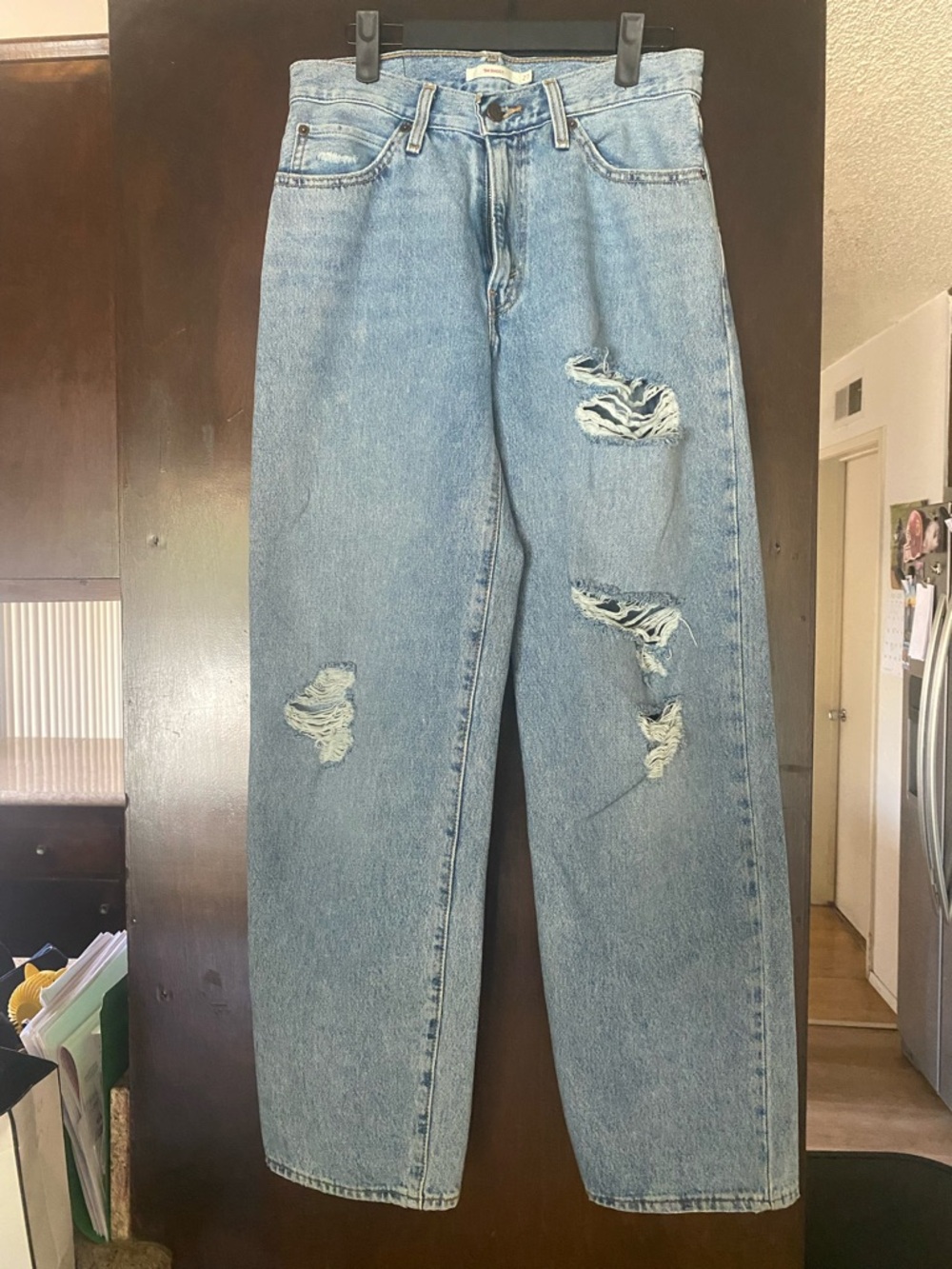 Levi's Light Blue Distressed Baggy Wide Leg Jeans